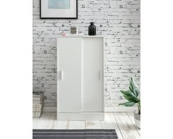 Houten Archiefkast - Modern Design Multifunctionele Kast - Kantooropslagoplossing - Hal Ladekast - Kleine Witte Opbergkast - Wit - 60x107.5x28.5cm