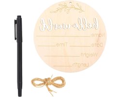 Houten Baby Aankondiging Bord "Hello World" met Pen en Touw, Mijlpaalkaarten en Naam Bord voor Geboorte en Ziekenhuis