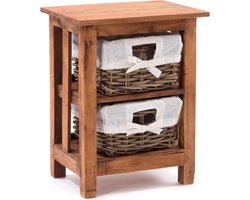 Houten badkamerkast met 2 rotan manden - Opbergkast voor badkamer of slaapkamer - 50x38x29 cm