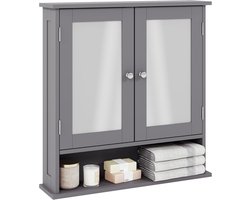 Houten Badkamerkast met Spiegels en Dubbele Deuren - Wandmontage Opbergmeubel Grijs
