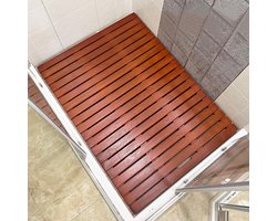 Houten Badkamermat - Vlonder Mat Bamboe - Douchen en Baden - Antislip en Sneldrogend - 45x80cm - Rood Walnoot