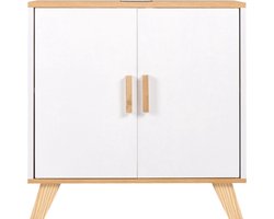Houten badkamermeubel - onderkast wastafel - robuuste MDF constructie - stijlvol en functioneel - wit met licht eik - 60x30x60 cm