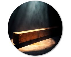 Houten balk in spotlight - Balk muurcirkels - Rond kunstwerk object - Minimalisme - Decoratieve muurcirkels - Landelijke muurdecoratie - Muurcirkel aluminium 40x40 cm