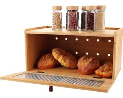 Houten bamboe broodtrommel - 40 x 24 x 20 cm - Stapelbaar - Vershoud brooddoos met deksel.