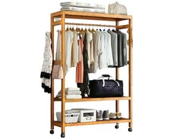 Houten Bamboe kledingrek - Stellingkast - Organizer - Opberger voor Jassen - 80x35x165CM - Bruin