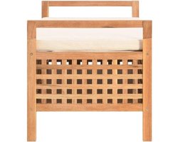 Houten Bank – Opbergbank – Halbank – Zitbank – Schoenenbank – Massief Walnotenhout – Gevoerd Zitvlak – 93x49x49 cm – Ruitpatroon – Opbergruimte