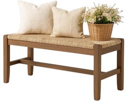 Houten Bank - Zitbank Eettafel - Ontspannen Zitten - Natuurlijk Zeegras - 102 cm Lengte - Natuurlijk