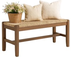 Houten Bank - Zitbank - Extra zitplaats - Natuurlijk zeegras - 102 cm - Natuurlijk