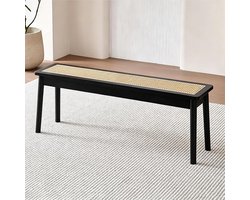 Houten Bankje - Hal Bankje - Extra Zitplaatsen - Rotan Zitting - 100 cm - Zwart