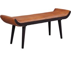 Houten Bankje met Leren Zitting 125 cm - Zitbank voor Hal of Eetkamer