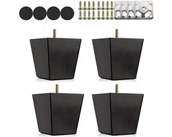 Houten bankpoten, set van 4, verstelbare hoogte 6 cm/10 cm/15 cm, zwarte meubelpoten met schroeven en viltglijders voor bank, bed, kast of voetenbank