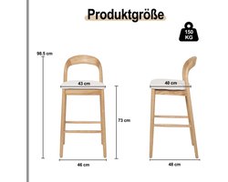 Houten Barstoel Lilah Natuurlijk/Wit, Tijdloos ontwerp, Essenhouder frame, Gestoffeerde zitting- Natuurlijk/wit