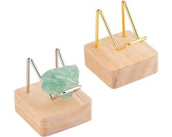 Houten Basis Steenhouder met Metaalarm voor Mineralen en Edelstenen – 2 Stuks, 5x5x6 cm, Perfect voor Kristallen en Zeldzame Stenen