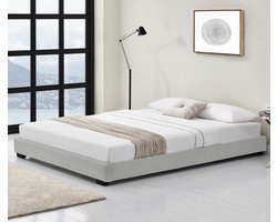 Houten bed Laag kunstleer met bedbodem 180x200 cm wit