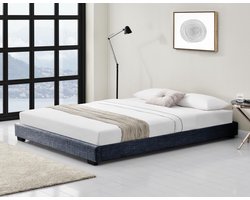 Houten bed Laag linnen met bedbodem 180x200 cm donkergrijs