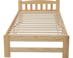 Houten bed Veilig kinderbed Bed voor kinderen jeugdbed massief houten bed eenpersoonsbed Eenvoudig bed voor de slaapkamer met lattenbodem natuurlijk houtkleur 190x200cm Zonder matras