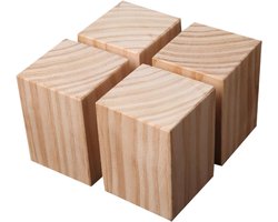 Houten Bedverhogers - Meubelliften Blokken - Meubels Verhogen - Massief Grenenhout - Set van 4 - Naturel