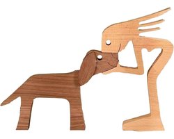 Houten Beeldhouwwerken voor Man en Hond - Creatieve Tafeldecoratie - Handgemaakte Houten Standbeelden - Boekenkast Tafelversiering Enchanting - Stijl B
