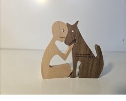 Houten beeldje - Natuurlijk hout - Beeld - Decoratief - Hout - Man - Tekst - B09