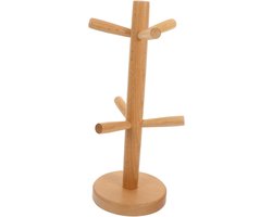 Houten Bekerhouder - Mokken Organiser - Keuken Organiseren - Stabiele Constructie - 32 cm Hoog - Licht Geel