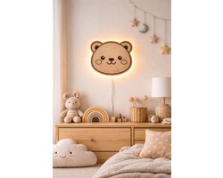 Houten Beren Wandlamp – Nachtlampje Kinderkamer en Babykamer – Sfeerverlichting – E14 Fitting – Handgemaakt