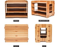 Houten bestandsorganizer 4 niveaus voor bureauopruiming, kantoorbenodigdheden, documenthouder, studentenhuiswerk, schoolwerk, notitieboek, brievenopslag, stationair, doe-het-zelf creatieve decoratie - Hout