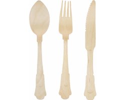 Houten bestek set in klassieke stijl 72x stuks- 24x sets - Verjaardag/BBQ - Wegwerp bestek
