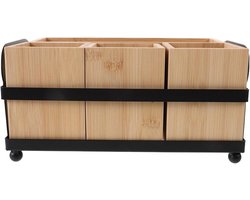 Houten Bestekhouder - Keukengerei Dispenser - Feest Organisatie - 4 Vakken - 26.5 cm - Lichtbruin