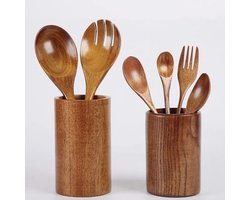Houten Bestekhouder - Keukengerei Organizer - Keuken Opbergen - Elegante Ronde Houder - 13x9cm - Koffie