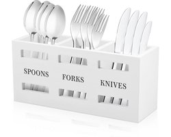 Houten Bestekhouder met 3 Vakken voor Keukengerei - Multifunctionele Organiser voor Vorken, Lepels en Messen