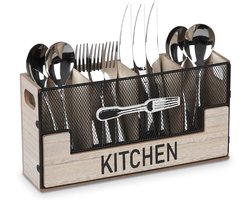 Houten Bestekmand voor Tafel - Bestekhouder met 4 Vakken - Decoratieve Bestekopberger - Bestekstandaard voor Vorken, Messen, Lepels en Keukengerei