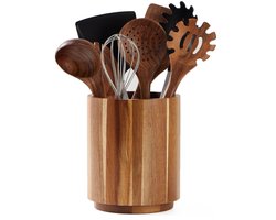 Houten bestekrek - keukengerei houder - Keukenbestekrek - Aanrechtrek - 360° draaibaar bestekrek - 15*15*16,5 cm - Bruin - Massief hout