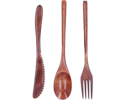 Houten Bestekset - Diner Keukenbestek - Herbruikbaar Bamboe Bestek - Eet Servies met 75+ karakters.