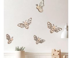 Houten Bijen Wanddecoratie Set (5 stuks) – Multiplex 3 mm – Kinderkamer & Interieur Decoratie/ babykamer/ cadeau/decoratie