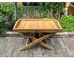 Houten bijzettafel met afneembaar dienblad – Teakhout - 60 x 35 x 41 cm