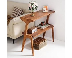 Houten Bijzettafel Smal met 2 Lagen – Massief Hout Sidetable met Opbergruimte – Smalle Tafel voor Woonkamer & Slaapkamer – Moderne Hoge Sofa Tafel – Walnut – House&Garden