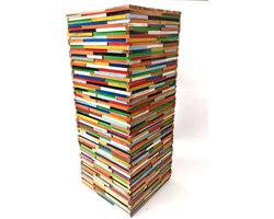 Houten bijzettafel - Unieke kruk - Zitplek meubel - Handgemaakt upcycling - 30 x 30 x 75 cm - Multicolor