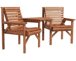 Houten Bistroset - Tuinmeubel 3-delig - Tuinset - Balkonset voor 2 Personen - Tuinmeubelset met 2 Stoelen + Tafel + Parasolgat - Weerbestendig - Zitgroep - Meubel - Loungeset - Meubelsets - voor Tuin, Balkon, Terras - Verkoold