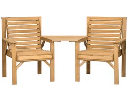 Houten Bistroset - Tuinmeubel 3-delig - Tuinset - Balkonset voor 2 Personen - Tuinmeubelset met 2 Stoelen + Tafel + Parasolgat - Weerbestendig - Zitgroep - Meubel - Loungeset - Meubelsets - voor Tuin, Balkon, Terras - Bruin