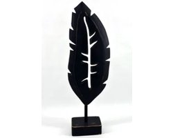 Houten blad gekarteld - op voet - 50x17 cm - black wash - hout - ornament - beeld - silhouette - woodart