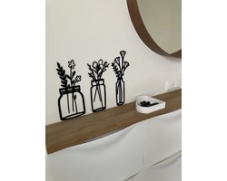 Houten bloemen in vaas - wanddecoratie - woonkamer - decoratie - cadeau
