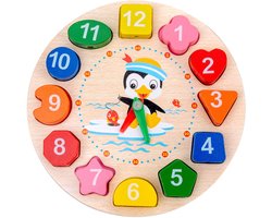 Houten Blokken Klok - Educatief Speelgoed - Leer Klok Kijken - Vormen en Kleuren Leren - Met Gareel en Blokken - Leren Tellen - Tijd Leren - Klok Kijken