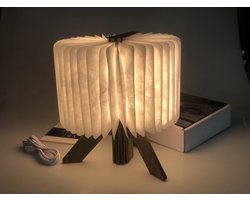 Houten Boek lamp - Staand model - Sfeerverlichting - Bureaulamp - Leeslamp - 3 LED Lichtstanden - Houten Cover - Medium