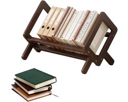 Houten Boekenkast met Kanteling, Compacte Bureau Organizer, Opbergoplossing voor Boeken, Tijdschriften en CD's in Donkerbruin