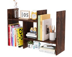 Houten Boekenkast - Verstelbare Desk Organiser voor Thuis, Kantoor, School en Studio - Bruin