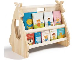 Houten Boekenkast voor Kinderen met Kangoeroe Ontwerp, Ideaal voor Kinderkamer, Draagbaar en Eenvoudig te Monteren, Stimuleert Zelfstandigheid en Organisatie