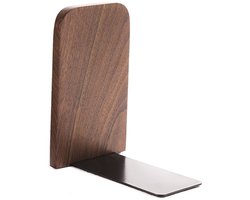 Houten boekensteunen - Antislip boekensteunen - Boekensteunen van massief hout - Stalen basis - Handige opbergruimte - Verwijderbaar - Gepolijste afwerking - Geschikt voor boeken en cd's - Bruin