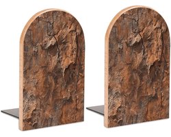 Houten Boekensteunen - Boekenhouders - Boeken Organiseren - Metalen Basis - Groot Formaat - Bruin en Koper