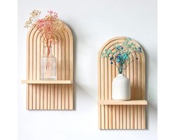 Houten Boho Wandplanken – Bogen Drijvende Planken – Set van 2 – Voor Planten en Decoratie – Hout