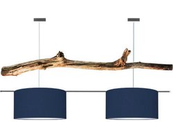 Houten boomstronk hanglamp (kappen blauw)